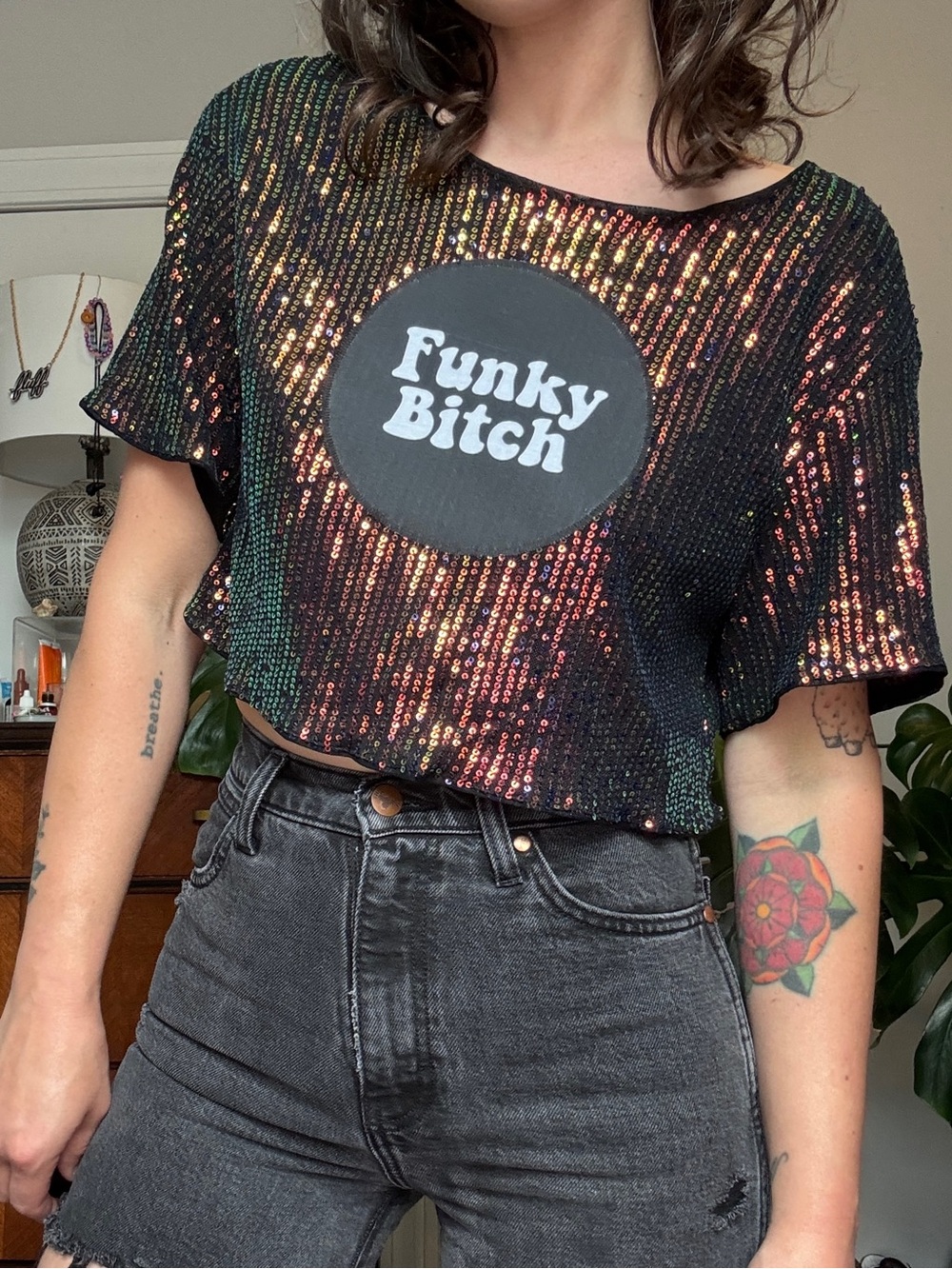 Funky B*tch Sequin Crop Top - Multicolor